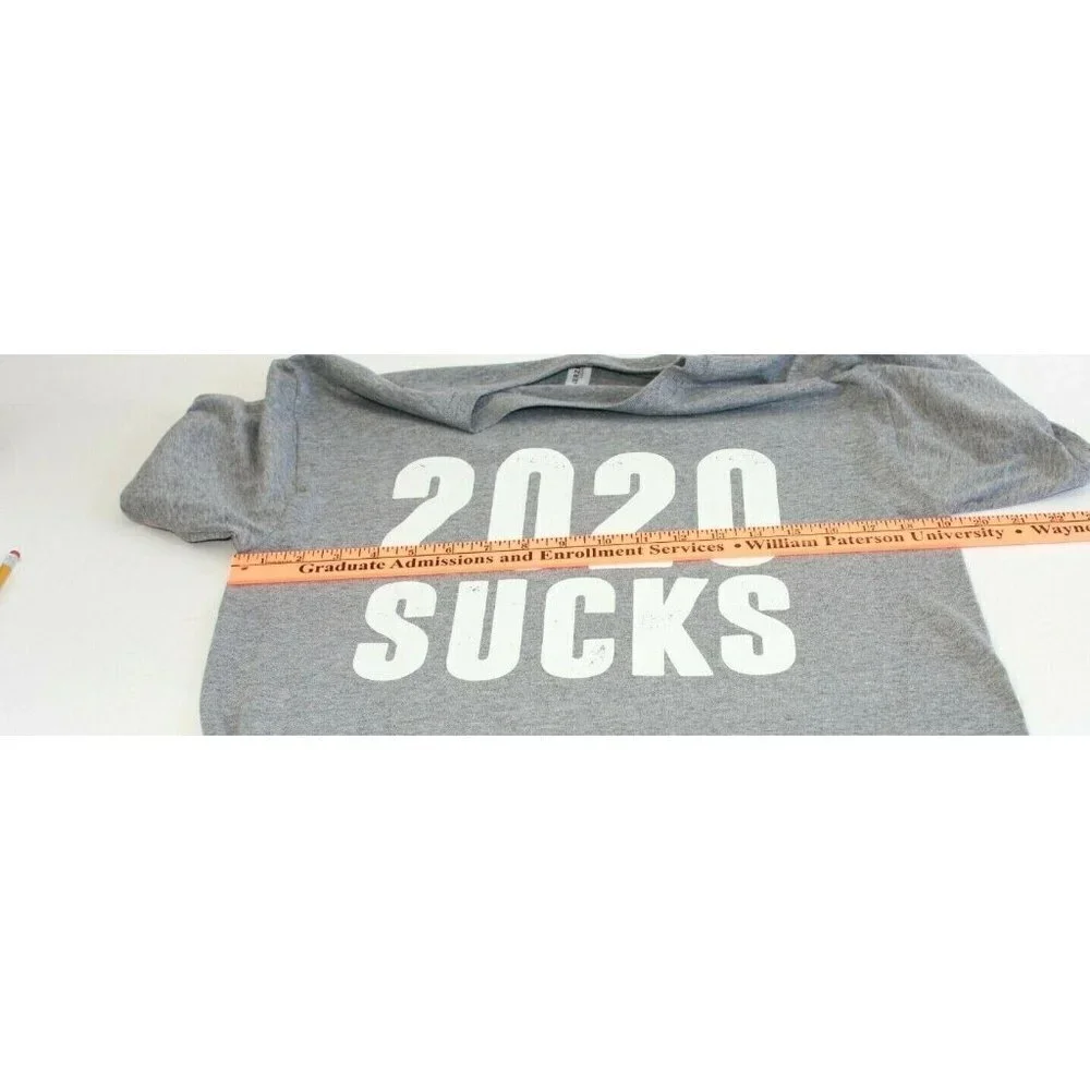 Jerzees 2020 Sucks Mens T Shirt Sz M Gray Graphic Tee S/S Unisex Crew Pandemic - Picture 7 of 7